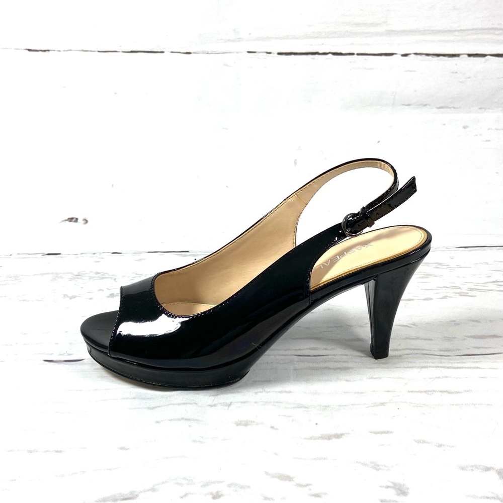 xappeal Pumps Women’s Size 7 Black Slingback Platform‎ Peep Toe  Patent Leather